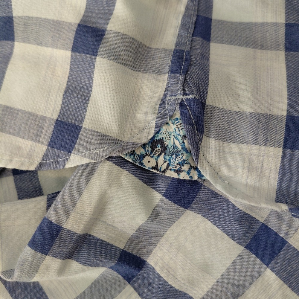 Kids Blue White Plaid Short Sleeve Button‎ Down Shirt Floral Trim Preppy M 15 - Picture 7 of 11